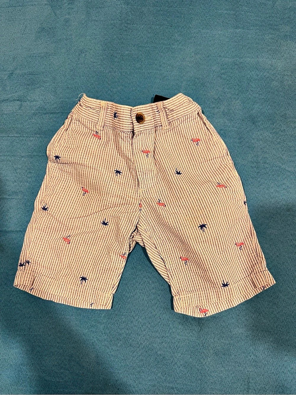 Striped Shorts with Flamingos